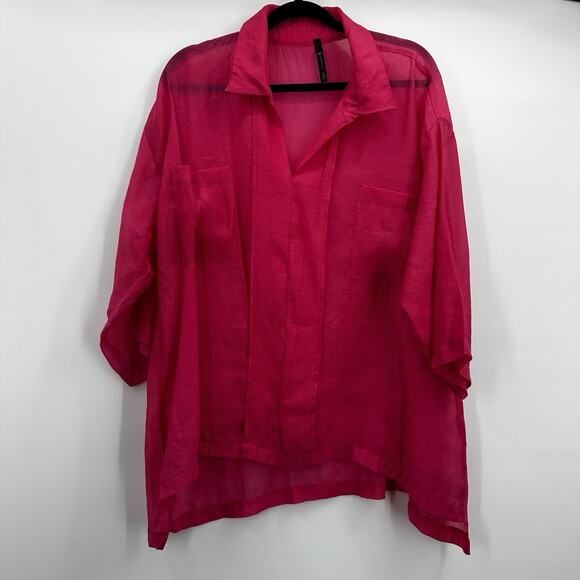 IC Connie K Top Tunic Womens XL Pink Sheer Flowy Blouse Art Light Weight - Picture 1 of 9